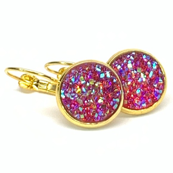 🌟 Shiny Red Druzy Earrings 🌟 - Picture 1 of 2